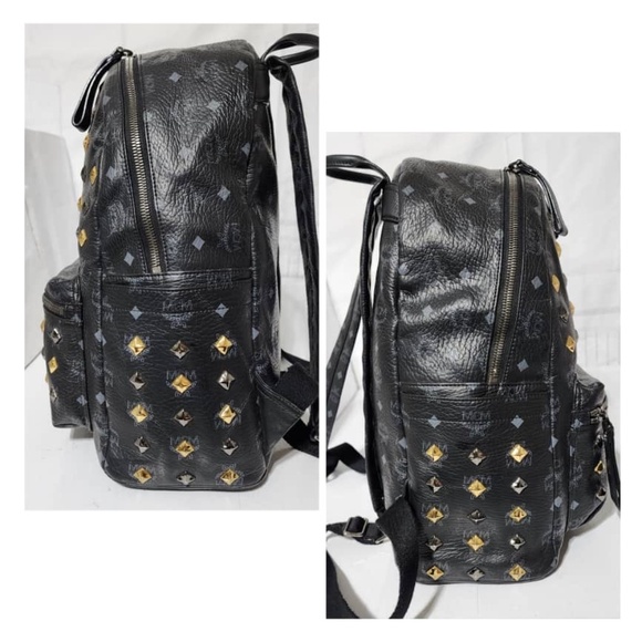 Authentic MCM Visetos Stark Leather Backpack Black/Gold main image 13